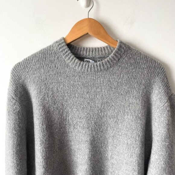 Zara Knit Wool Alpaca Blend Crew Sweater NWT Grey Medium - Picture 2 of 6